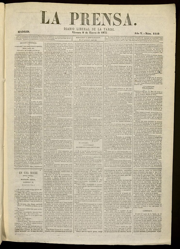 Miniatura de La Prensa : diario de la mañana : político, literario y de noticias del 8 de enero de 1875, nº 1149