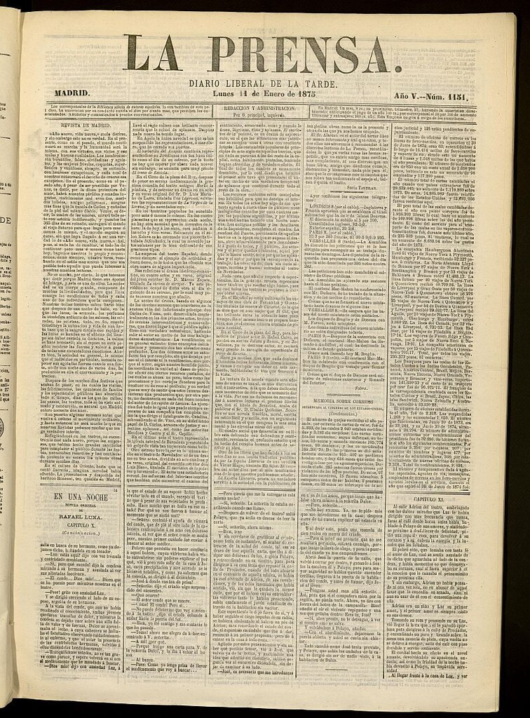 Miniatura de La Prensa : diario de la mañana : político, literario y de noticias del 11 de enero de 1875, nº 1151