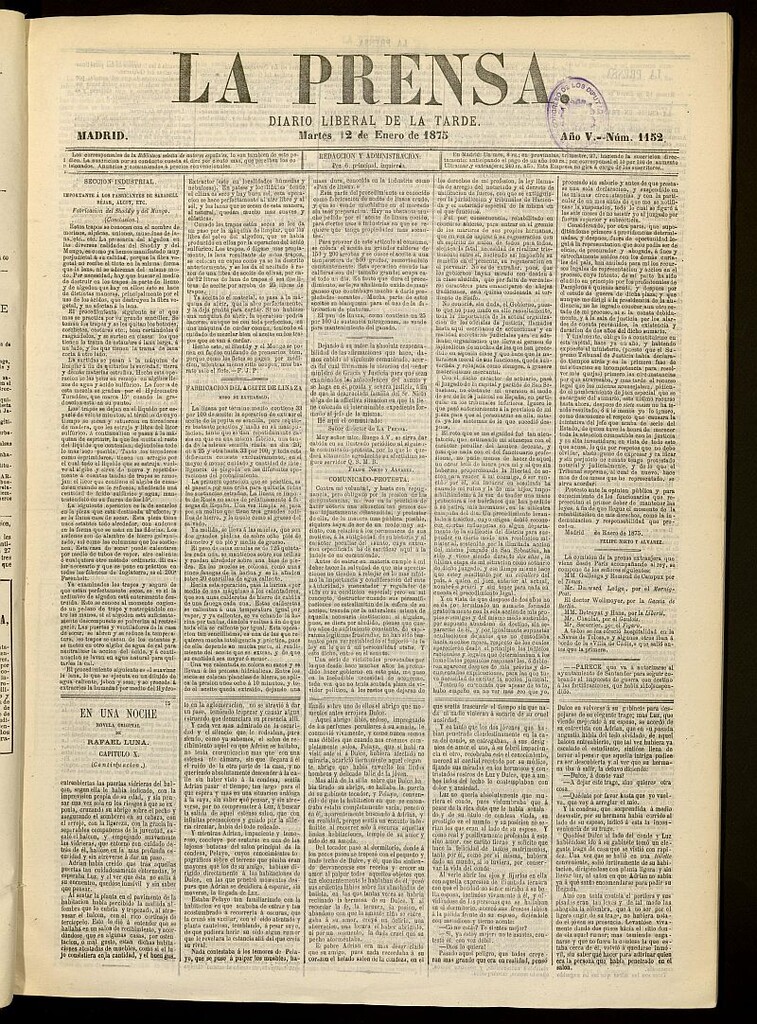 Miniatura de La Prensa : diario de la mañana : político, literario y de noticias del 12 de enero de 1875, nº 1152