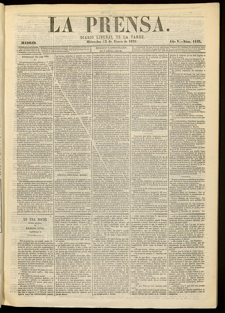 Miniatura de La Prensa : diario de la mañana : político, literario y de noticias del 13 de enero de 1875, nº 1153