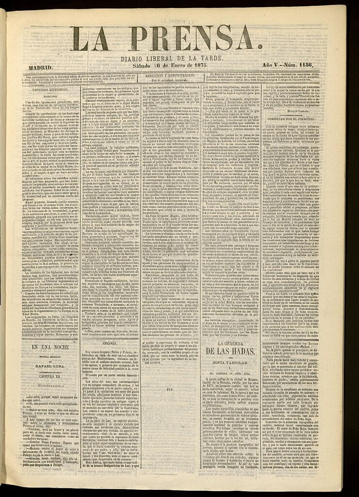 Miniatura de La Prensa : diario de la mañana : político, literario y de noticias del 16 de enero de 1875, nº 1156