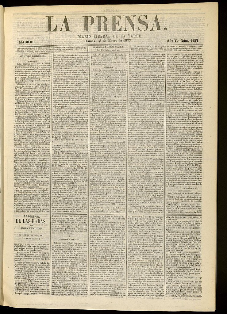 Miniatura de La Prensa : diario de la mañana : político, literario y de noticias del 18 de enero de 1875, nº 1157