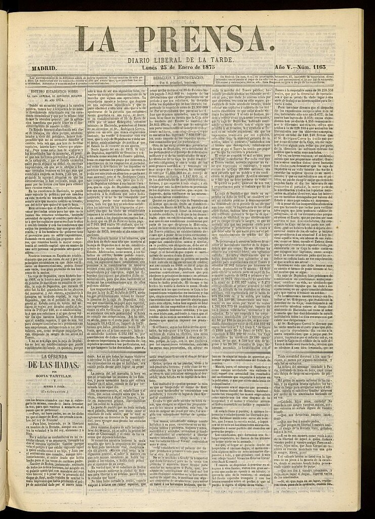 Miniatura de La Prensa : diario de la mañana : político, literario y de noticias del 25 de enero de 1875, nº 1163
