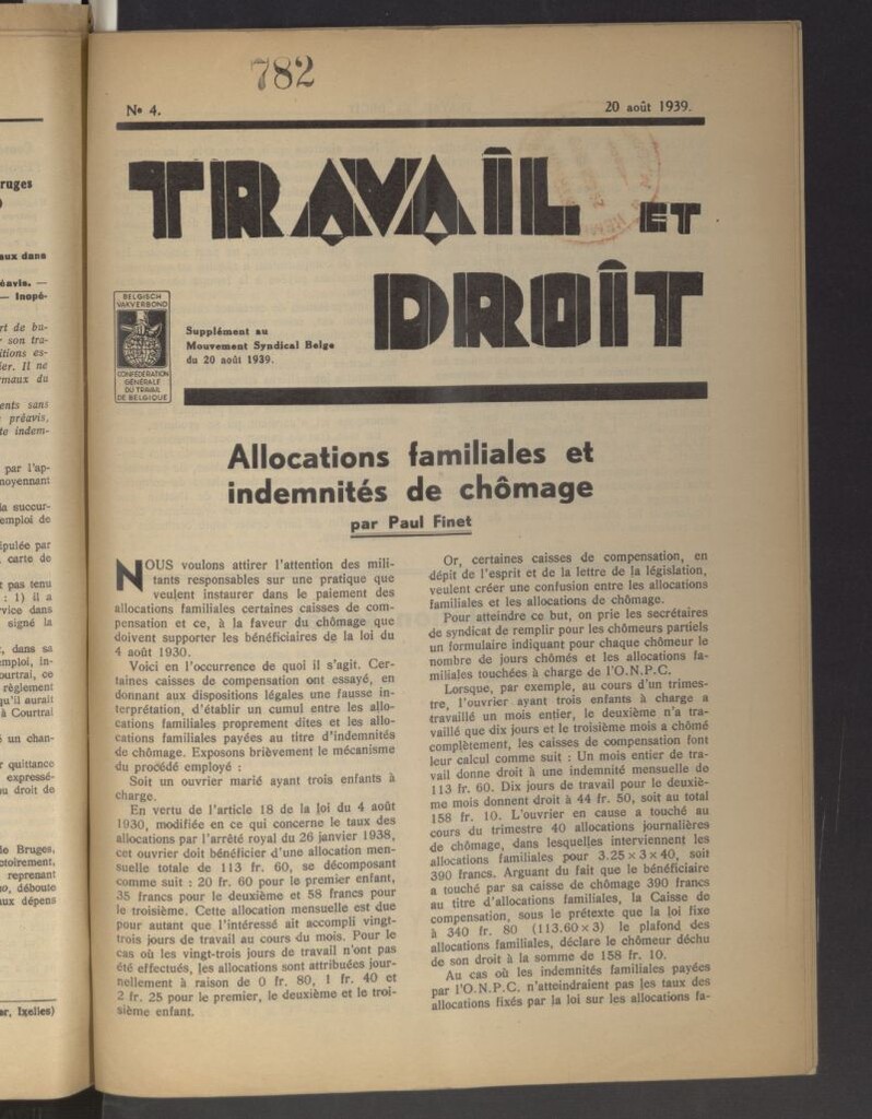 Miniatura de Travail et droit. 20 août 1939