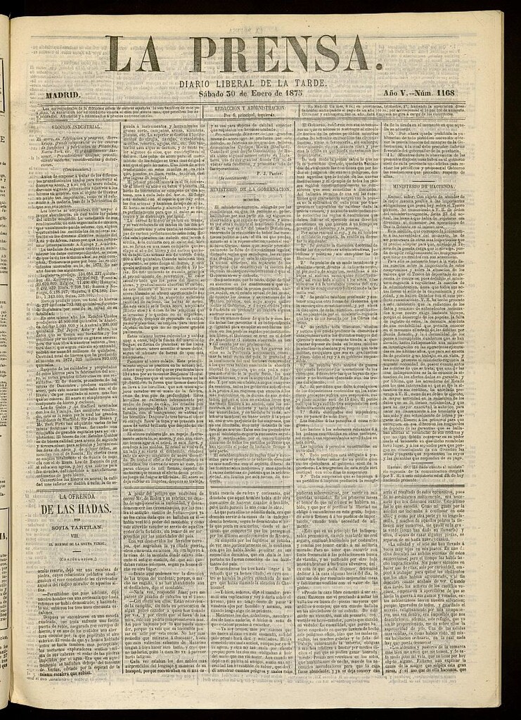 Miniatura de La Prensa : diario de la mañana : político, literario y de noticias del 30 de enero de 1875, nº 1168