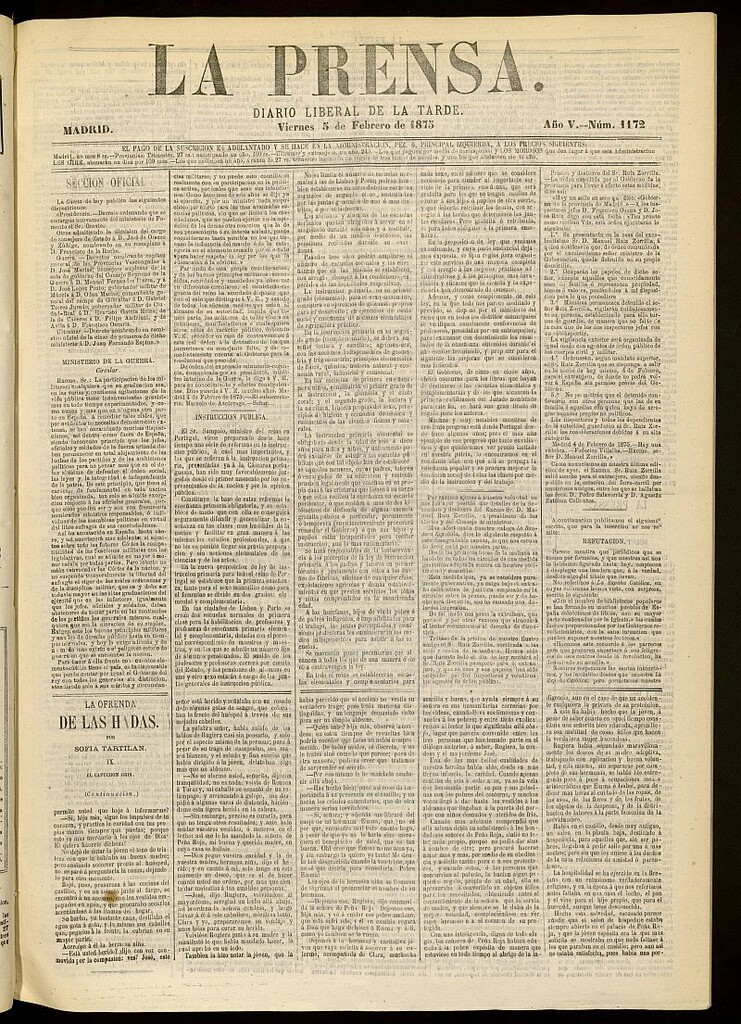 Miniatura de La Prensa : diario de la mañana : político, literario y de noticias del 5 de febrero de 1875, nº 1172