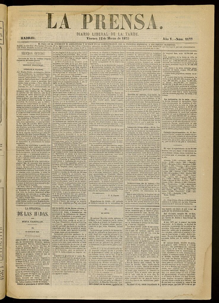 Miniatura de La Prensa : diario de la mañana : político, literario y de noticias del 12 de marzo de 1875, nº 1177
