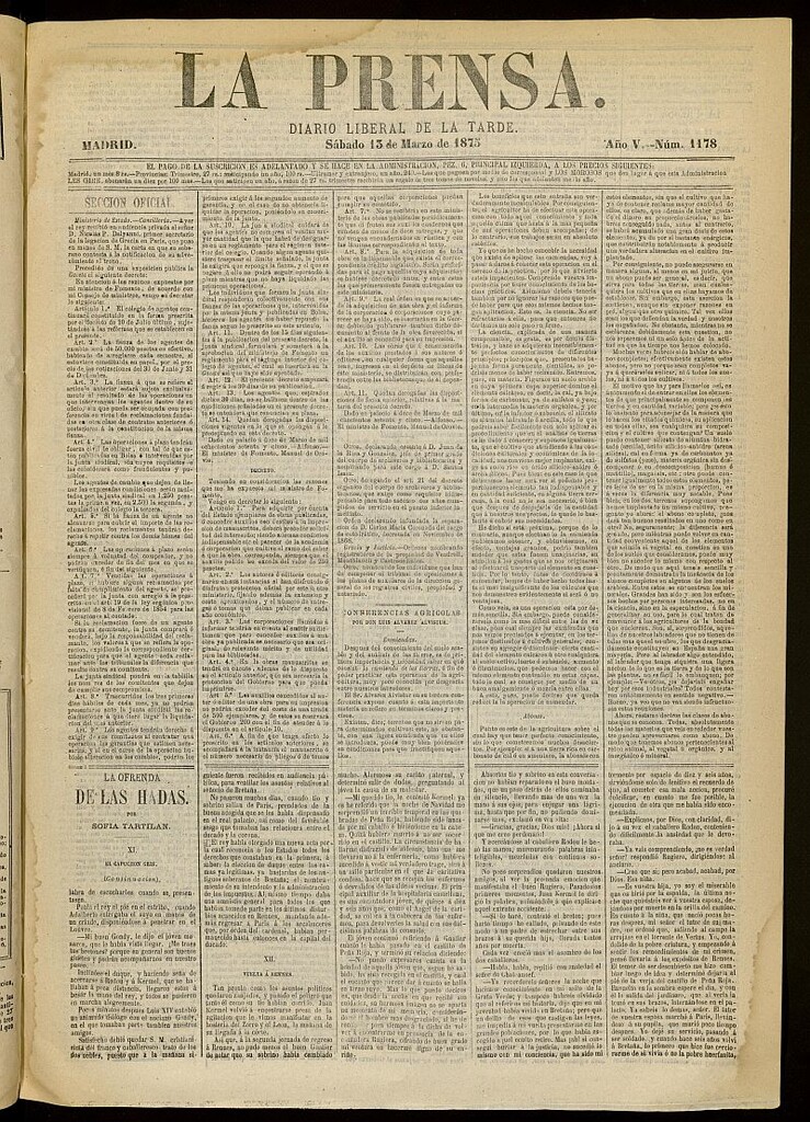 Miniatura de La Prensa : diario de la mañana : político, literario y de noticias del 13 de marzo de 1875, nº 1178