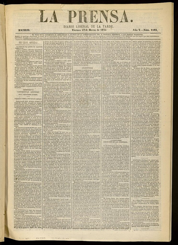 Miniatura de La Prensa : diario de la mañana : político, literario y de noticias del 19 de marzo de 1875, nº 1183