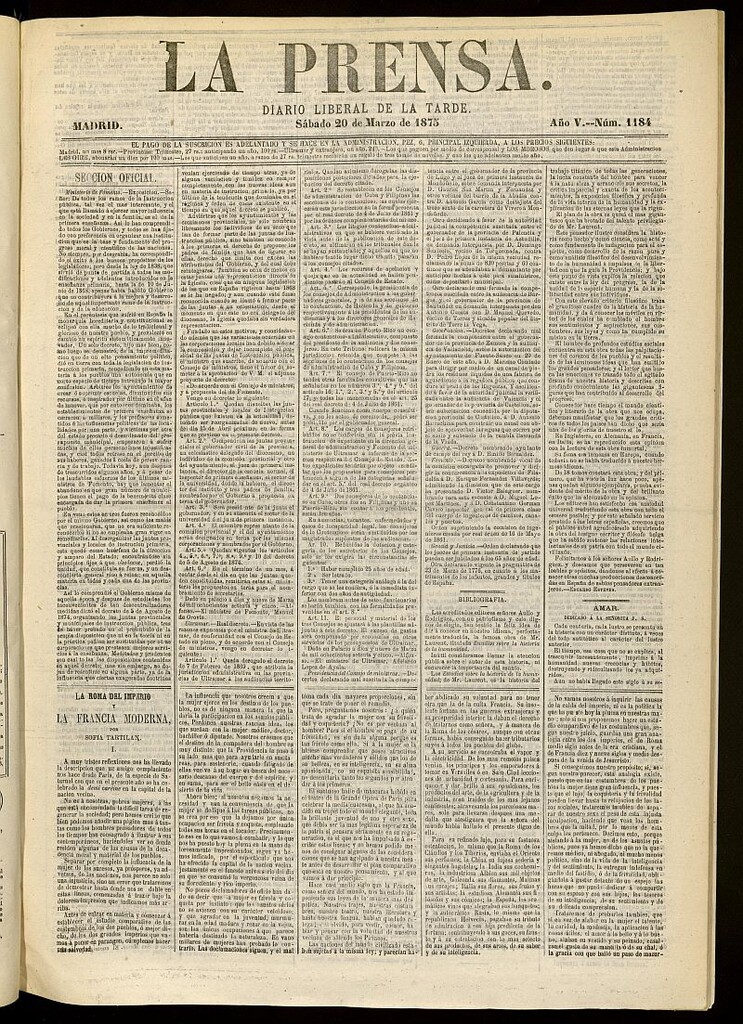 Miniatura de La Prensa : diario de la mañana : político, literario y de noticias del 20 de marzo de 1875, nº 1184