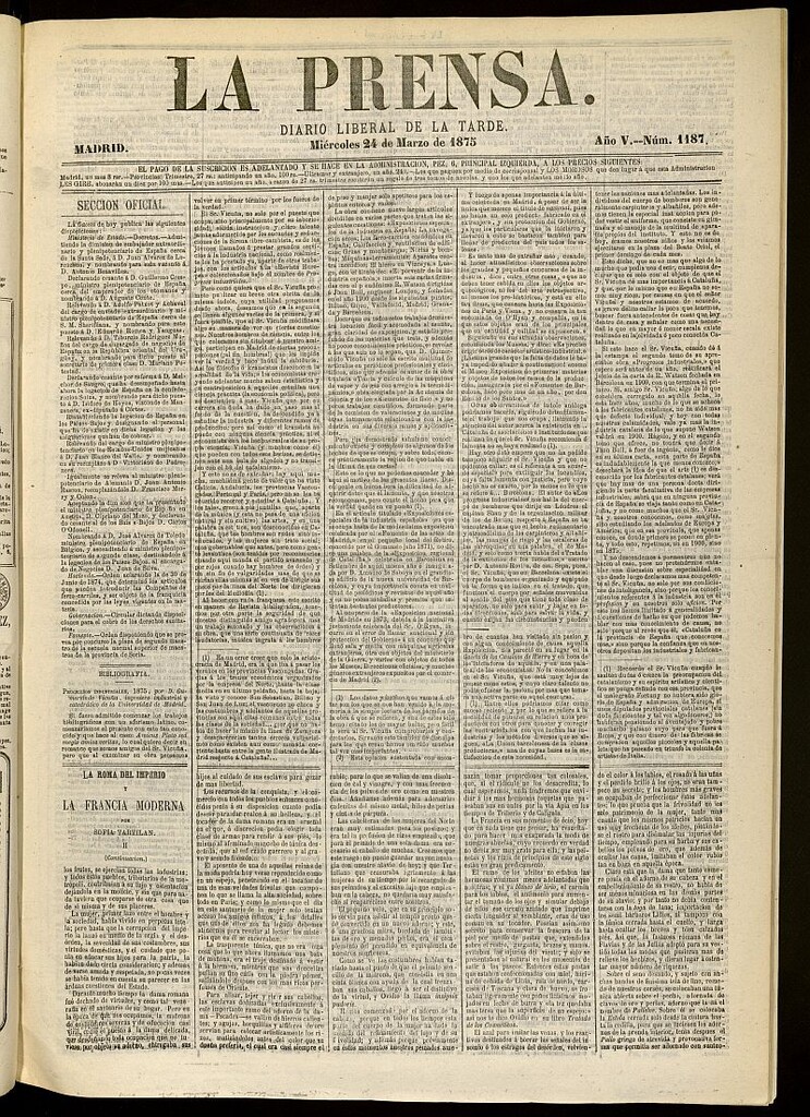 Miniatura de La Prensa : diario de la mañana : político, literario y de noticias del 24 de marzo de 1875, nº 1187