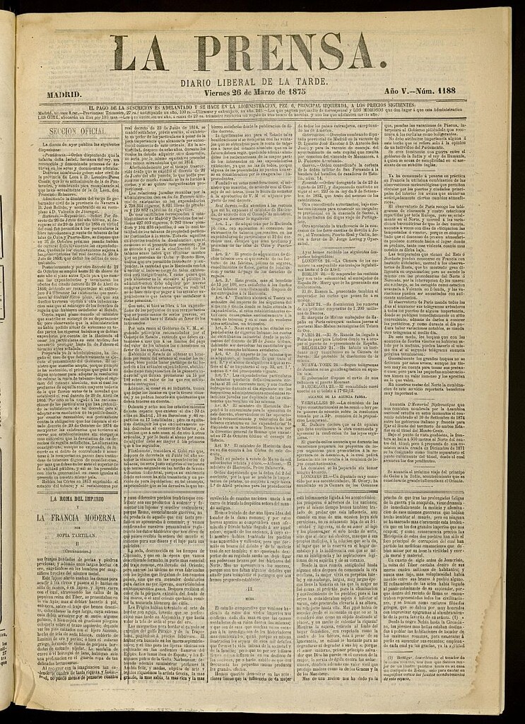 Miniatura de La Prensa : diario de la mañana : político, literario y de noticias del 26 de marzo de 1875, nº 1188