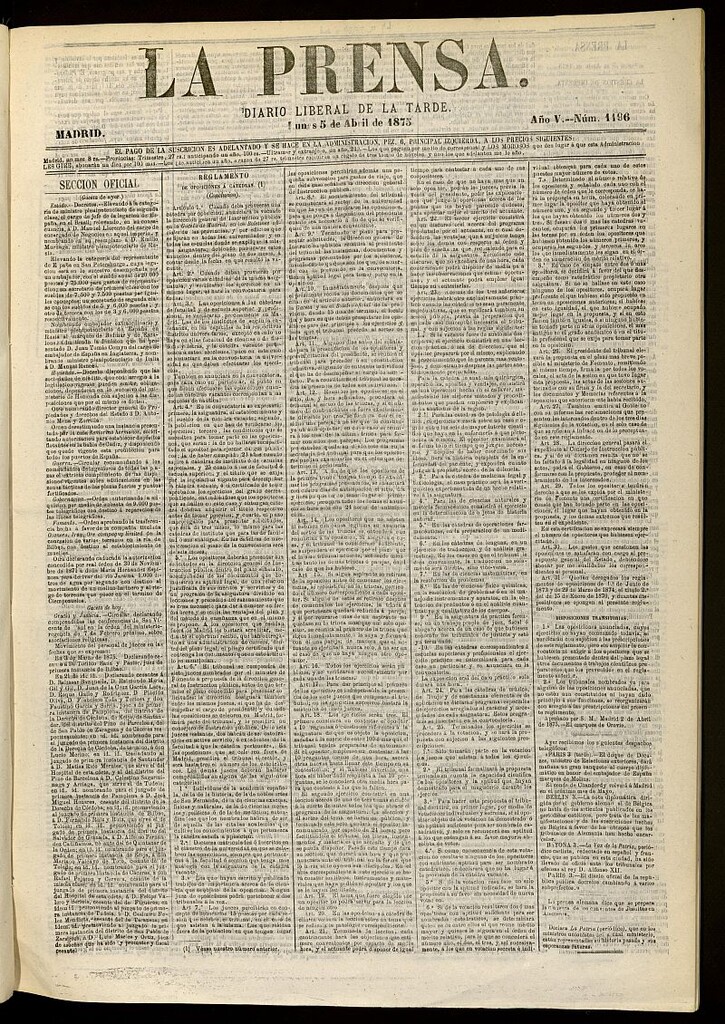 Miniatura de La Prensa : diario de la mañana : político, literario y de noticias del 5 de abril de 1875, nº 1196