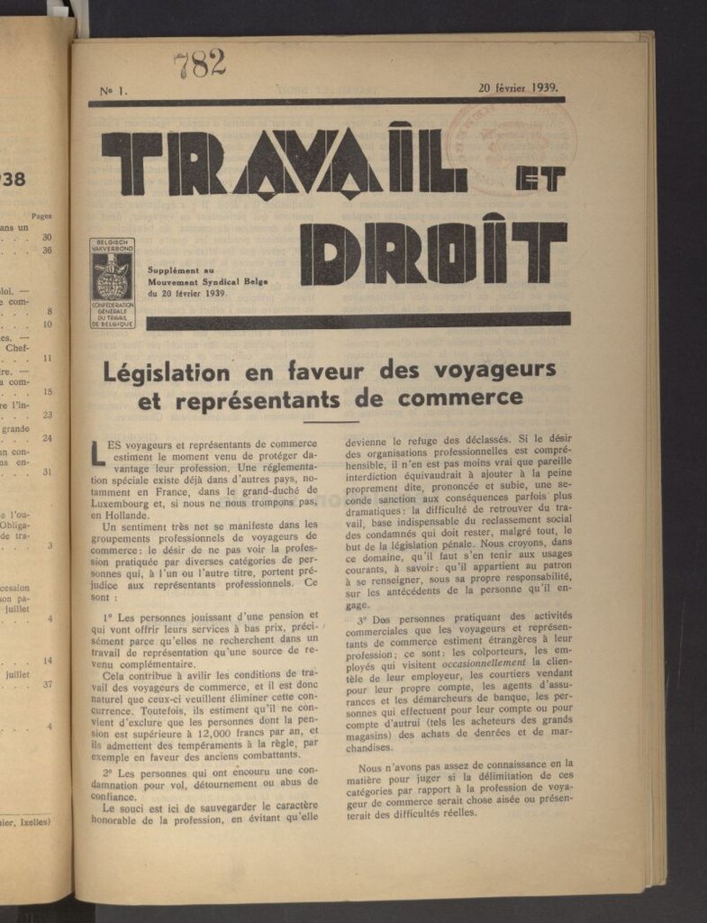 Miniatura de Travail et droit. 20 février 1939