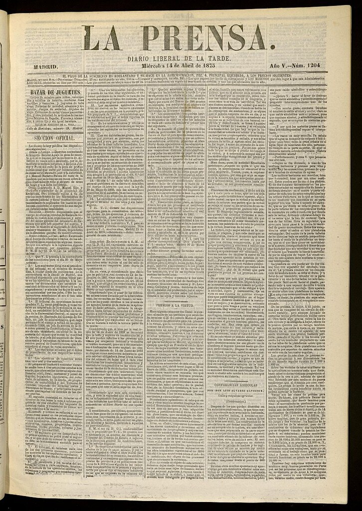 Miniatura de La Prensa : diario de la mañana : político, literario y de noticias del 14 de abril de 1875, nº 1204