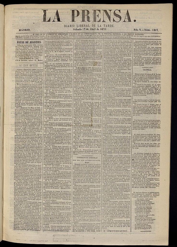 Miniatura de La Prensa : diario de la mañana : político, literario y de noticias del 17 de abril de 1875, nº 1207