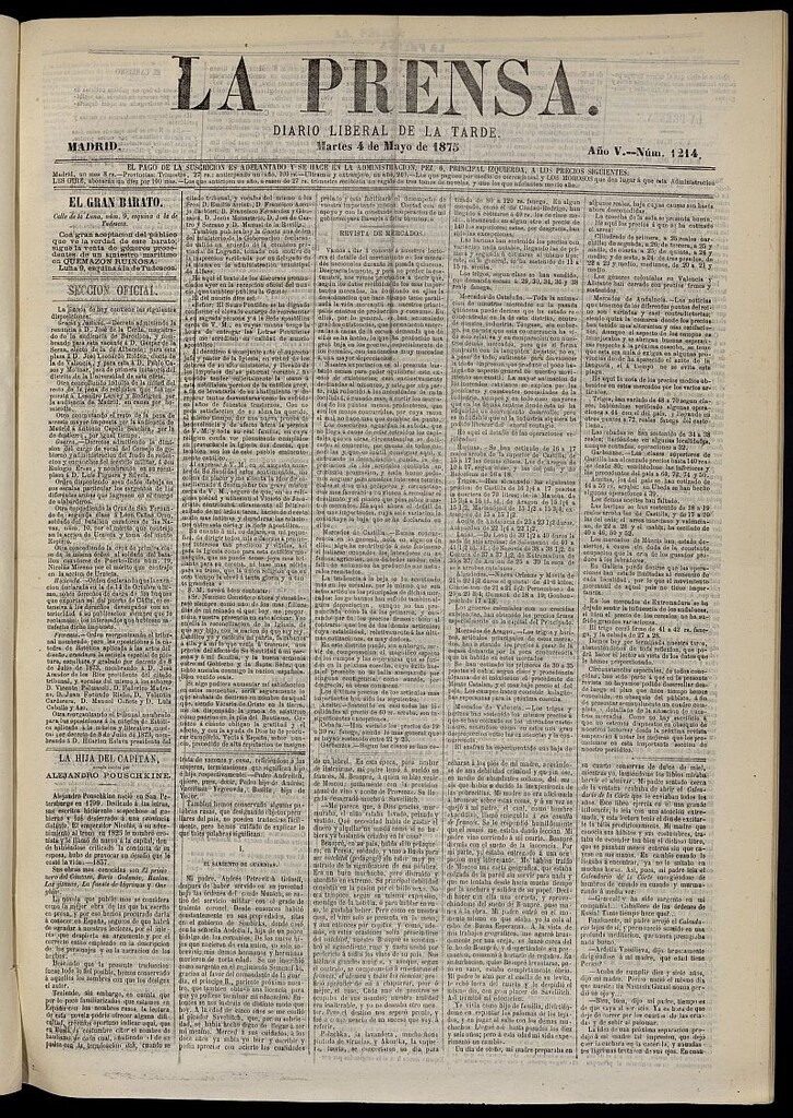 Miniatura de La Prensa : diario de la mañana : político, literario y de noticias del 4 de mayo de 1875, nº 1214