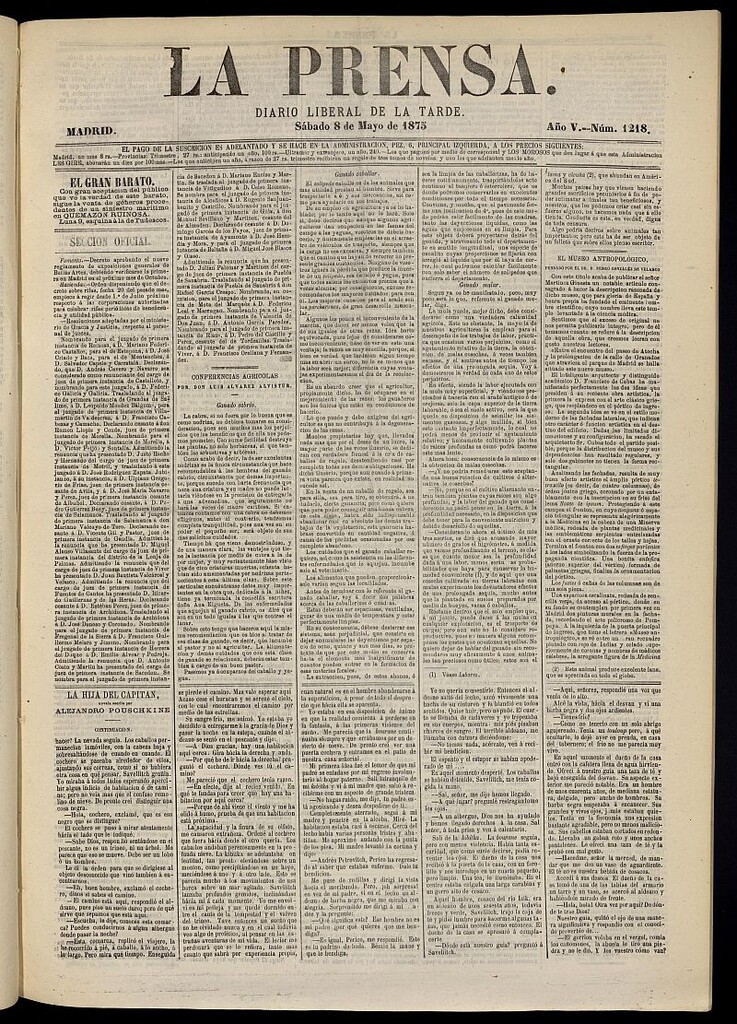 Miniatura de La Prensa : diario de la mañana : político, literario y de noticias del 8 de mayo de 1875, nº 1218