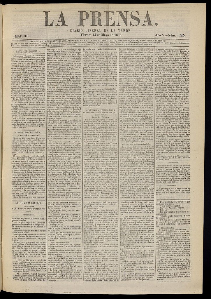 Miniatura de La Prensa : diario de la mañana : político, literario y de noticias del 14 de mayo de 1875, nº 1223
