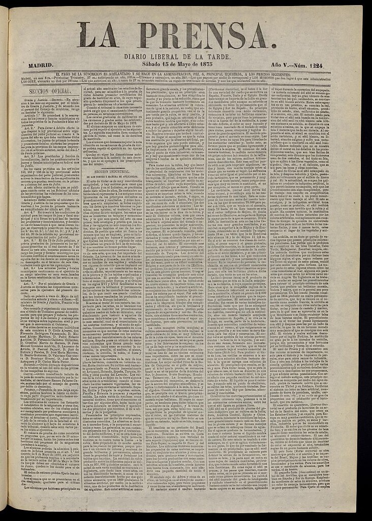 Miniatura de La Prensa : diario de la mañana : político, literario y de noticias del 15 de mayo de 1875, nº 1224