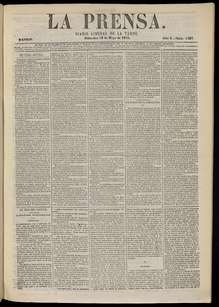 Miniatura de La Prensa : diario de la mañana : político, literario y de noticias del 19 de mayo de 1875, nº 1227