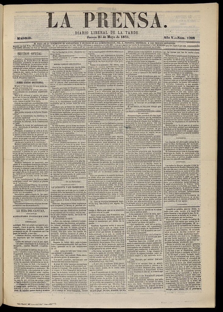 Miniatura de La Prensa : diario de la mañana : político, literario y de noticias del 20 de mayo de 1875, nº 1228