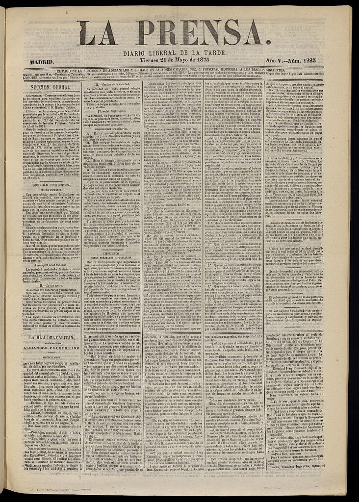 Miniatura de La Prensa : diario de la mañana : político, literario y de noticias del 21 de mayo de 1875, nº 1223[sic]