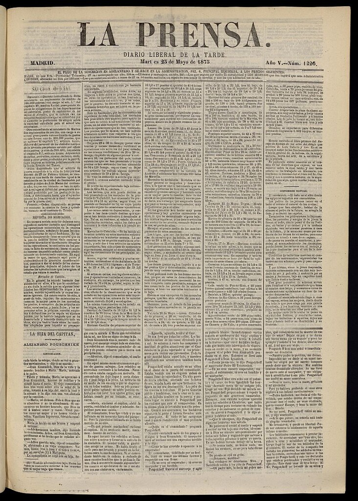 Miniatura de La Prensa : diario de la mañana : político, literario y de noticias del 25 de mayo de 1875, nº 1226