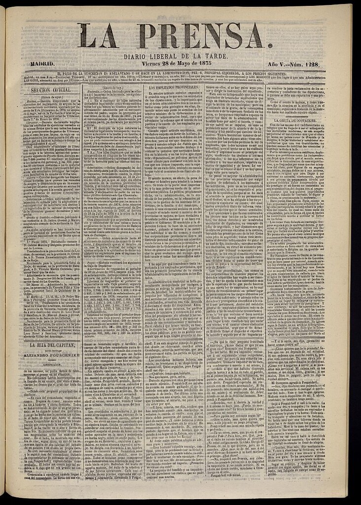 Miniatura de La Prensa : diario de la mañana : político, literario y de noticias del 28 de mayo de 1875, nº 1228