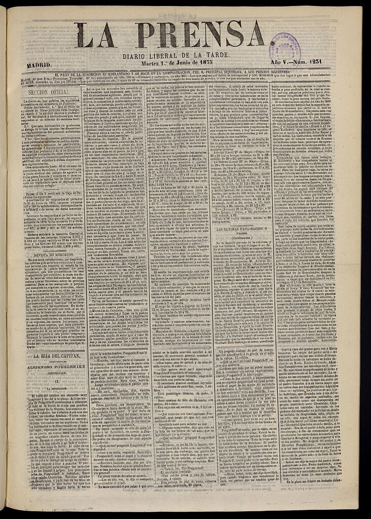 Miniatura de La Prensa : diario de la mañana : político, literario y de noticias del 1 de junio de 1875, nº 1231