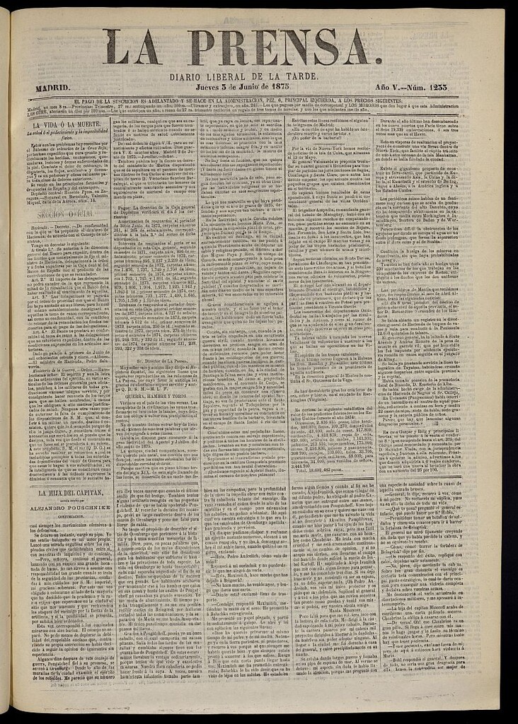Miniatura de La Prensa : diario de la mañana : político, literario y de noticias del 3 de junio de 1875, nº 1233