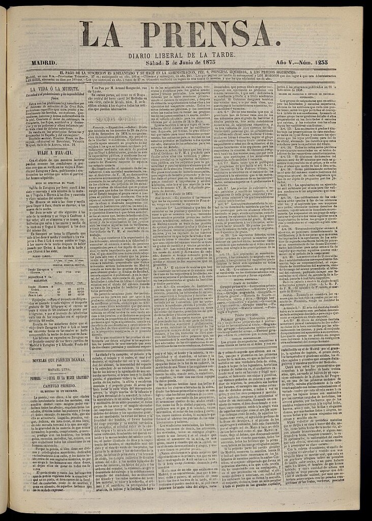 Miniatura de La Prensa : diario de la mañana : político, literario y de noticias del 5 de junio de 1875, nº 1235