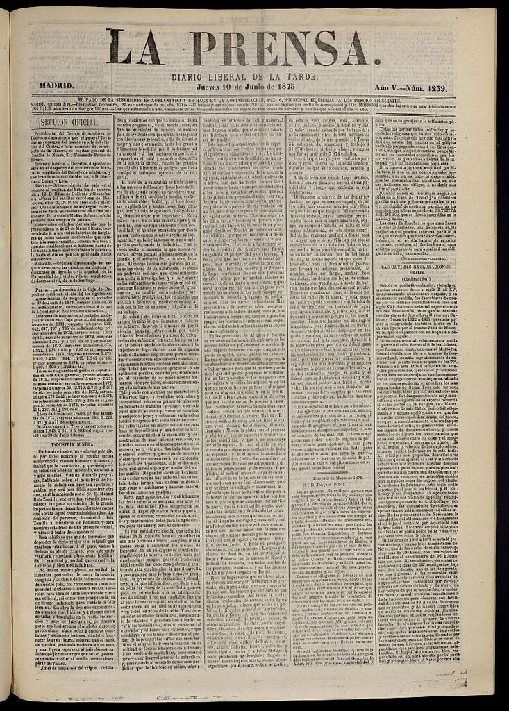 Miniatura de La Prensa : diario de la mañana : político, literario y de noticias del 10 de junio de 1875, nº 1239