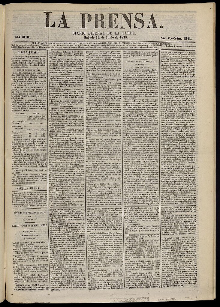 Miniatura de La Prensa : diario de la mañana : político, literario y de noticias del 12 de junio de 1875, nº 1241