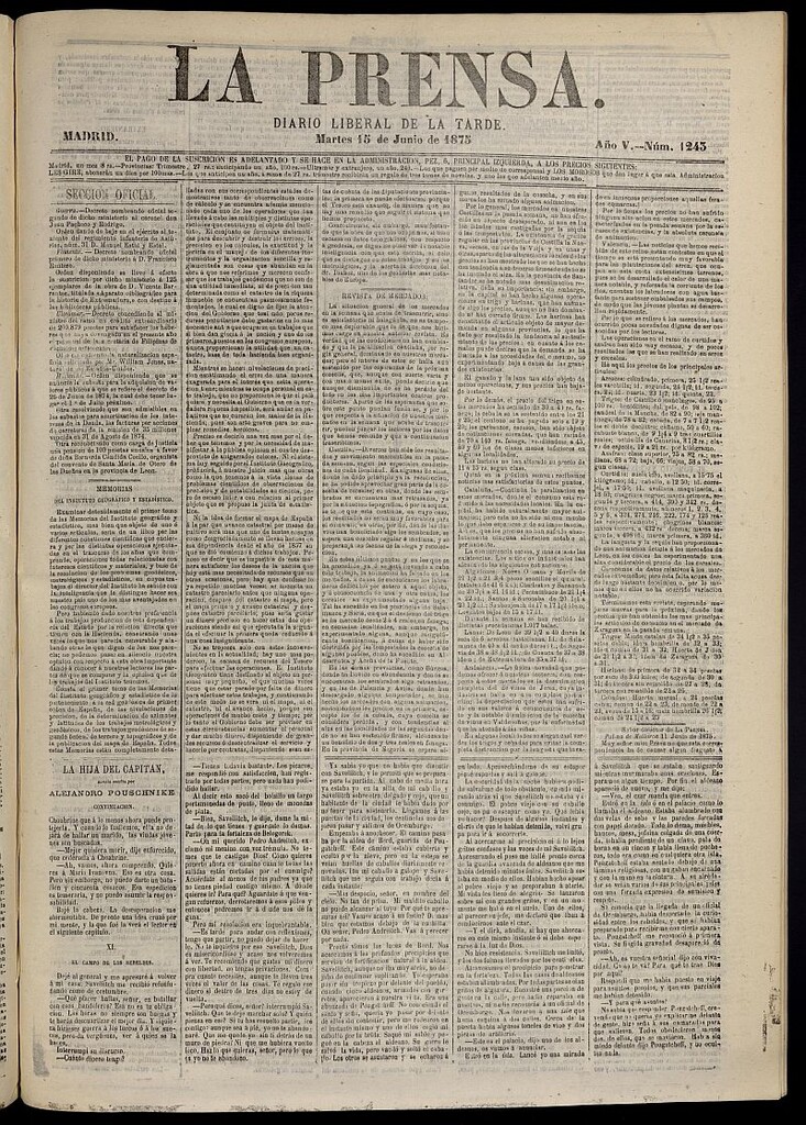 Miniatura de La Prensa : diario de la mañana : político, literario y de noticias del 15 de junio de 1875, nº 1243