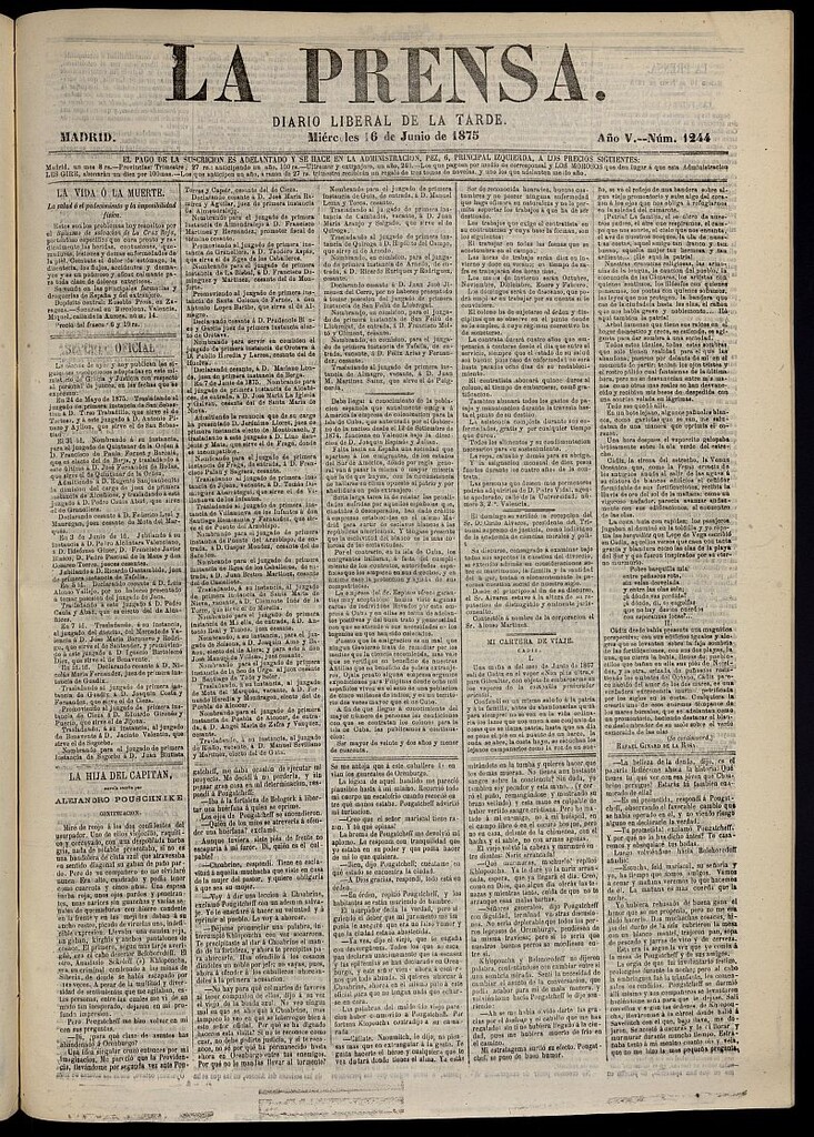 Miniatura de La Prensa : diario de la mañana : político, literario y de noticias del 16 de junio de 1875, nº 1244