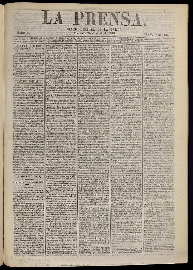 Miniatura de La Prensa : diario de la mañana : político, literario y de noticias del 23 de junio de 1875, nº 1250