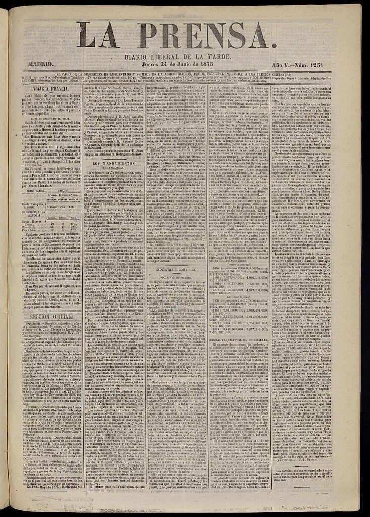 Miniatura de La Prensa : diario de la mañana : político, literario y de noticias del 24 de junio de 1875, nº 1251