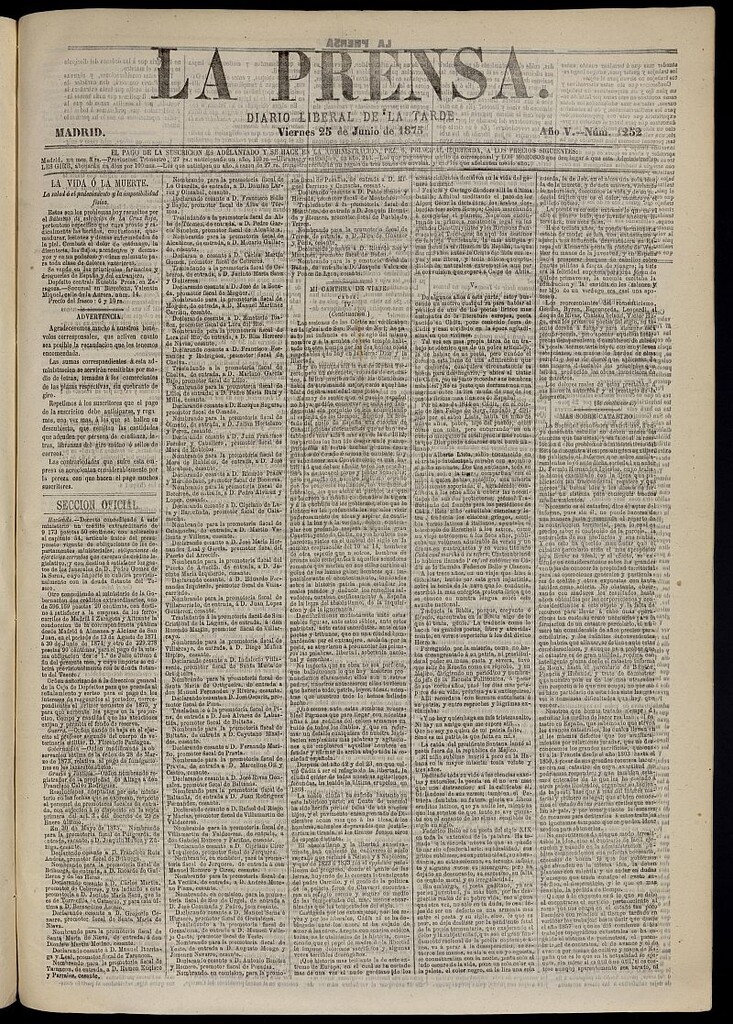 Miniatura de La Prensa : diario de la mañana : político, literario y de noticias del 25 de junio de 1875, nº 1252