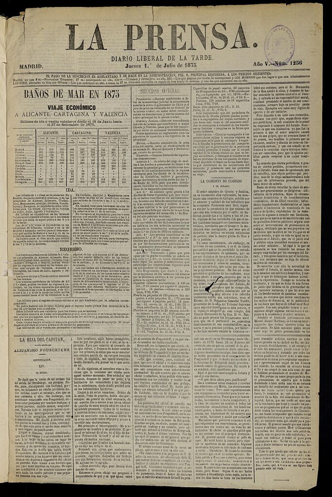 Miniatura de La Prensa : diario de la mañana : político, literario y de noticias del 1 de julio de 1875, nº 1256