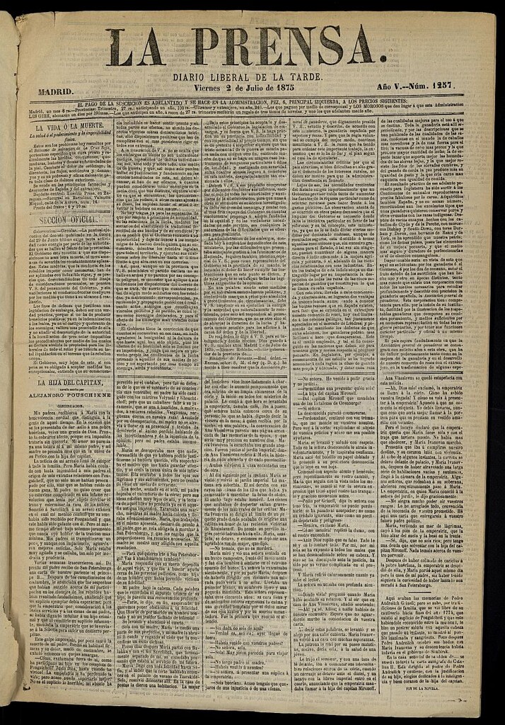 Miniatura de La Prensa : diario de la mañana : político, literario y de noticias del 2 de julio de 1875, nº 1257