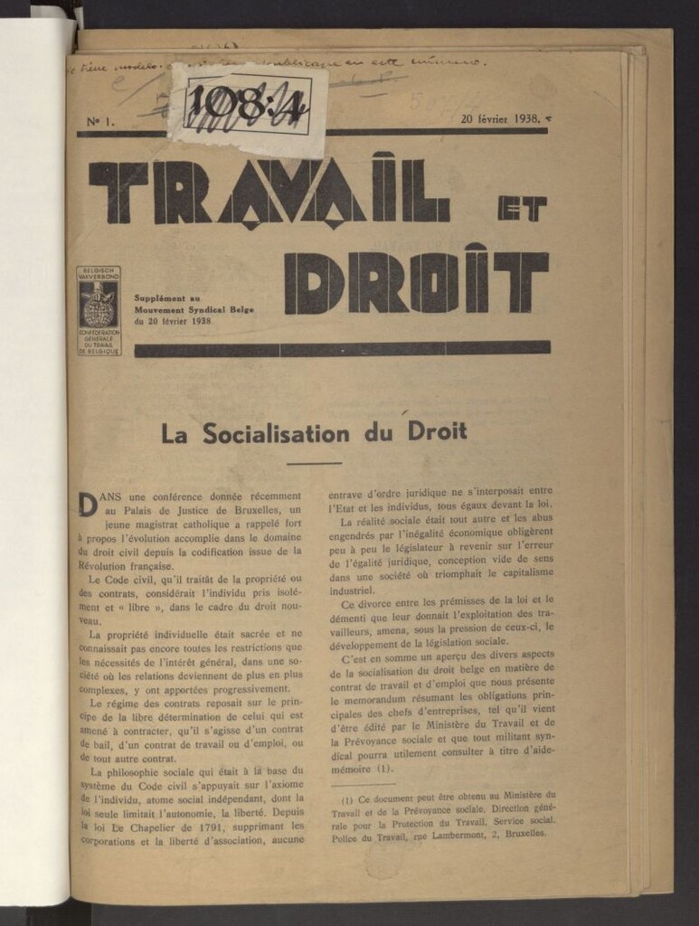 Miniatura de Travail et droit 20 Février 1938