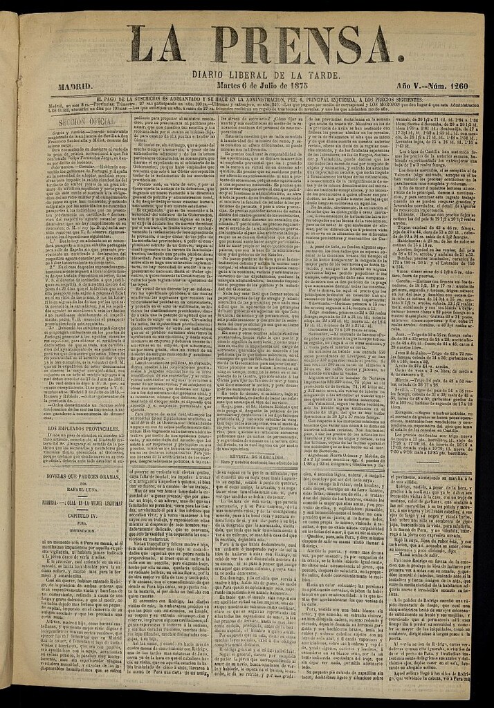Miniatura de La Prensa : diario de la mañana : político, literario y de noticias del 6 de julio de 1875, nº 1260