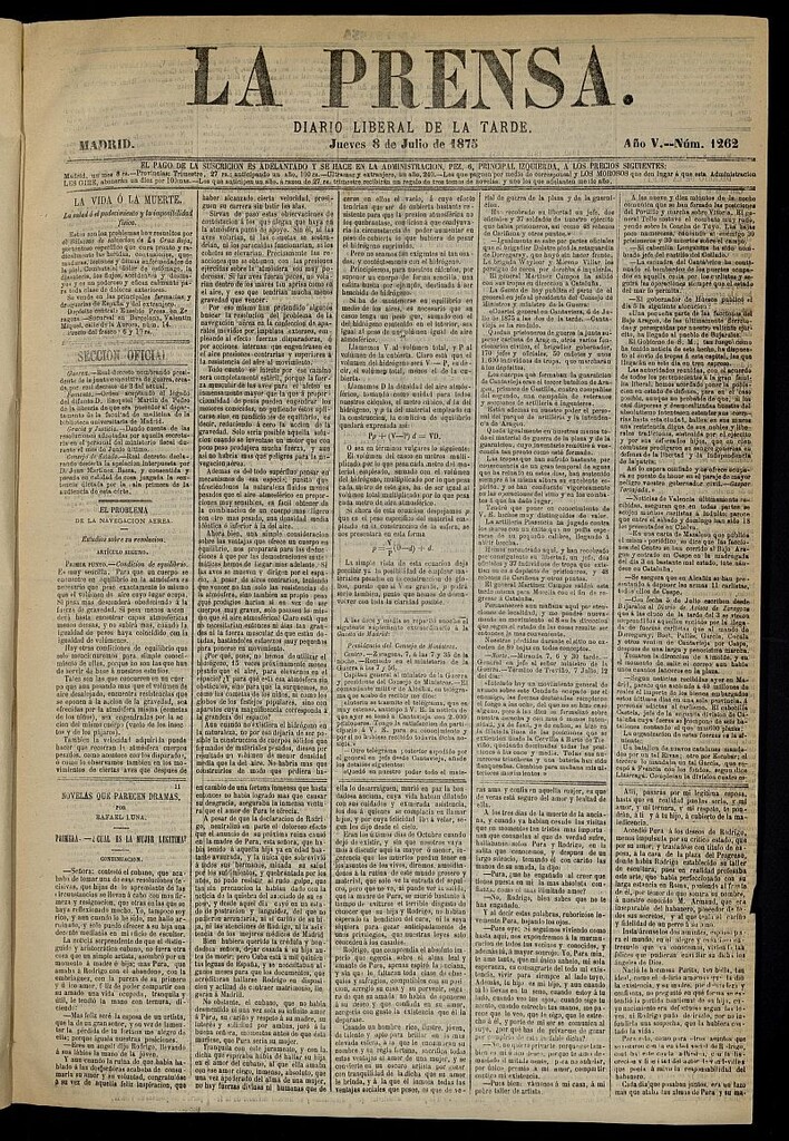 Miniatura de La Prensa : diario de la mañana : político, literario y de noticias del 8 de julio de 1875, nº 1262