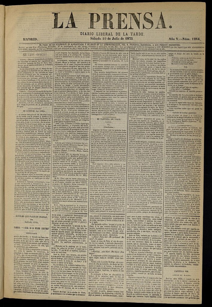Miniatura de La Prensa : diario de la mañana : político, literario y de noticias del 10 de julio de 1875, nº 1264