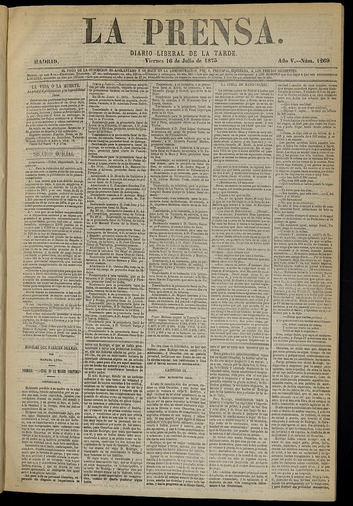 Miniatura de La Prensa : diario de la mañana : político, literario y de noticias del 16 de julio de 1875, nº 1269
