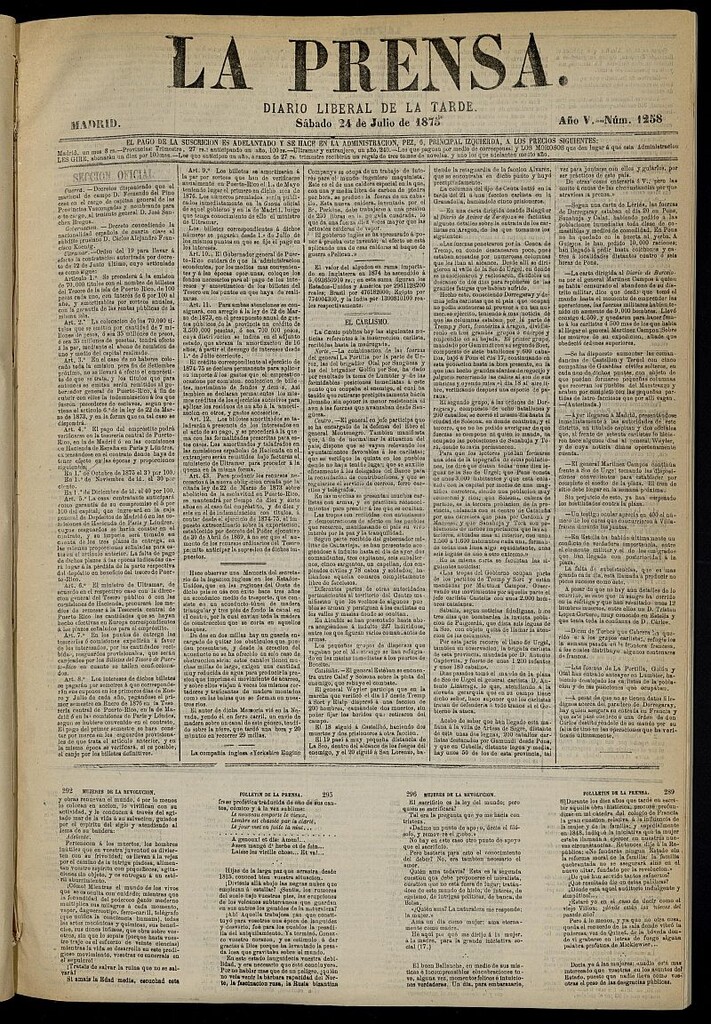 Miniatura de La Prensa : diario de la mañana : político, literario y de noticias del 24 de julio de 1875, nº 1258