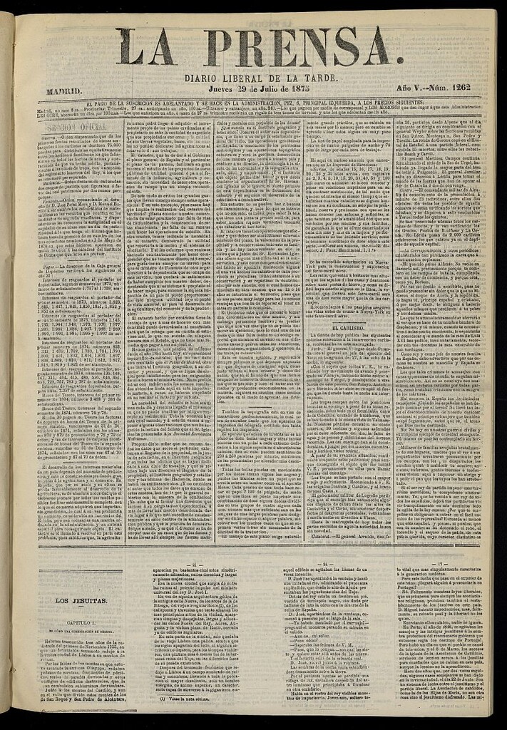 Miniatura de La Prensa : diario de la mañana : político, literario y de noticias del 29 de julio de 1875, nº 1262