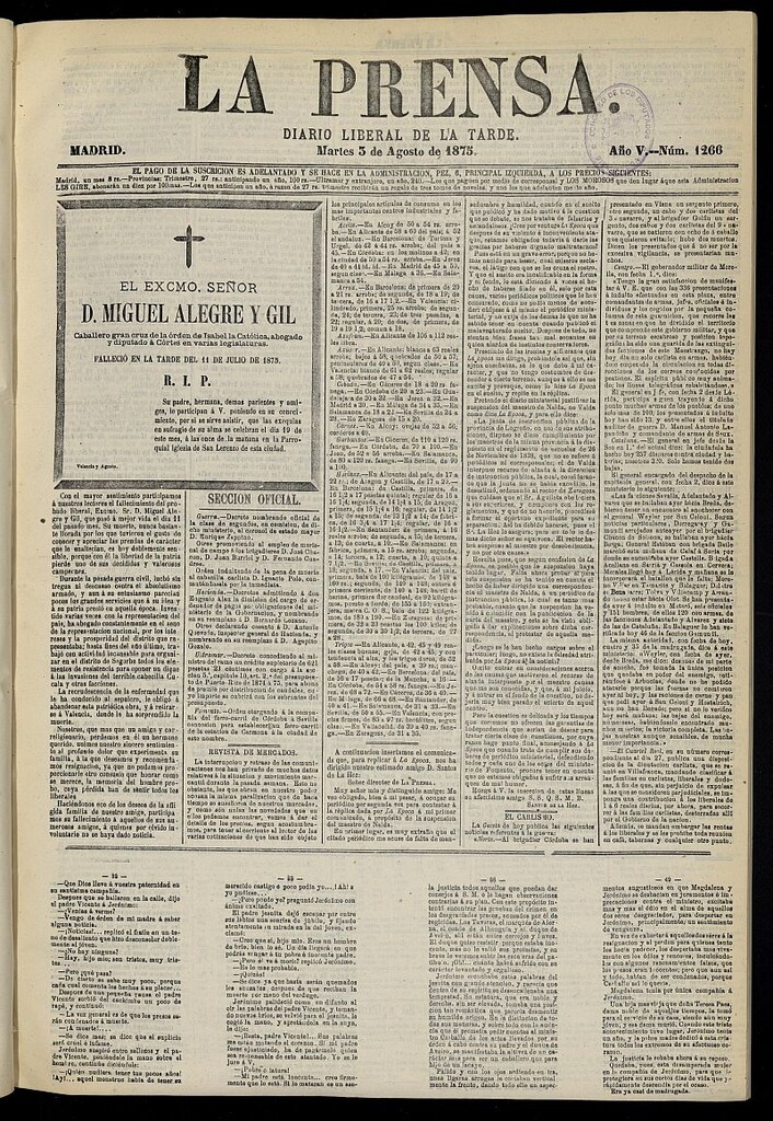 Miniatura de La Prensa : diario de la mañana : político, literario y de noticias del 3 de agosto de 1875, nº 1266