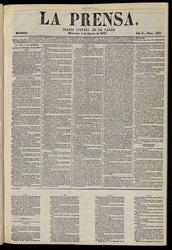 Miniatura de La Prensa : diario de la mañana : político, literario y de noticias del 4 de agosto de 1875, nº 1267